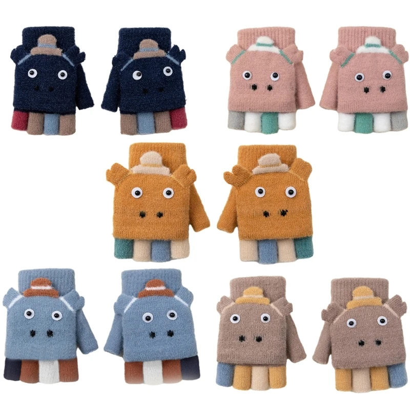 

Перчатки-трансформеры с рисунком животных для мальчиков и девочек с откидной крышкой, зимние варежки