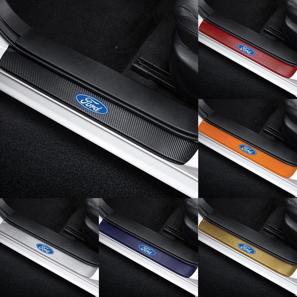 Carbon Fiber Auto Door Sill Protector Stickers 4pcs For Ford Focus 2 3 4 Mondeo Fiesta Ecosport Kuga Fusion Ghia