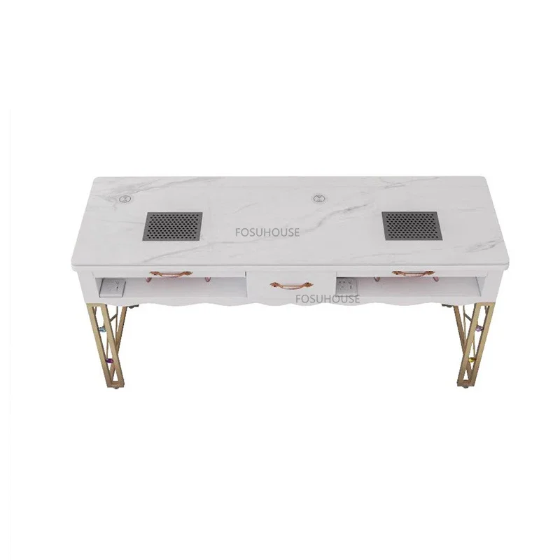 Nordic Wrought Iron Nail Tables For Commercial Furniture Nail Station Light Luxury Upscale Multifunction Marble Manicure Tables
