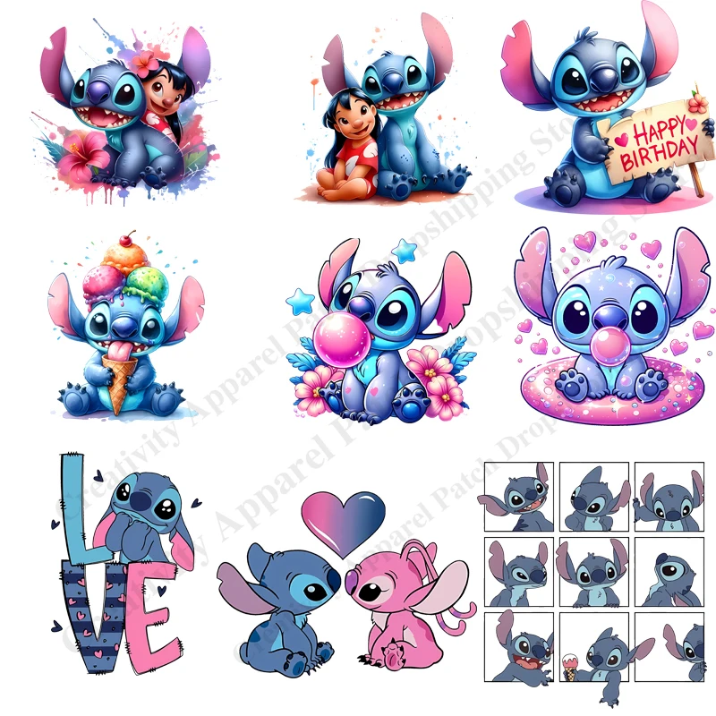 Clothing Patches Cartoon Lilo &Stitch Patches for Clothing on Women's Hoodies Printing Patch Heat Transfer Stickers Clothes Applique Gift