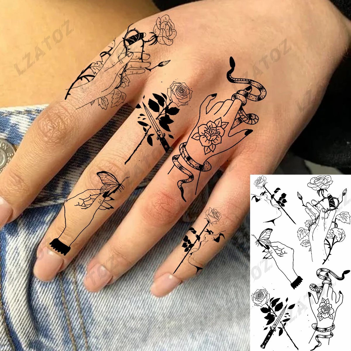 DIY Rose Flower Snake Temporary Tattoos For Woman Adults Realistic Flora  Vine Fake Tattoo Sticker Finger Waterproof Small Tatoos| | - AliExpress