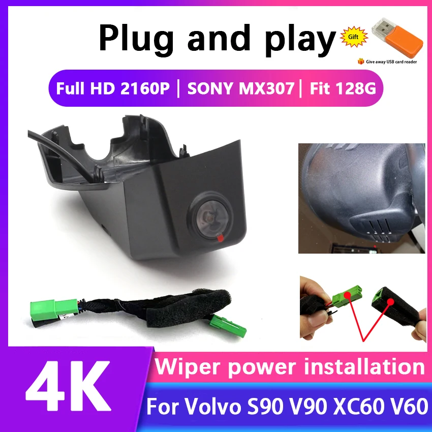 

Видеорегистратор автомобильный, Wi-Fi, для Volvo S60 S60L S80 S80L XC70 V60 2012 2013 2014 2015 2016 HD 2160P