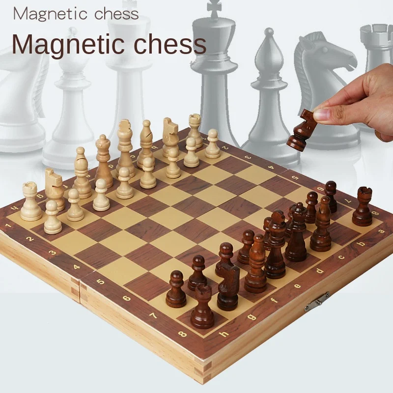 New Wooden Backgammon Folding Large Board Magnetic Chess 34 Set Pieces Interior Travel Board Party Game Table Chess Set Luxury 1