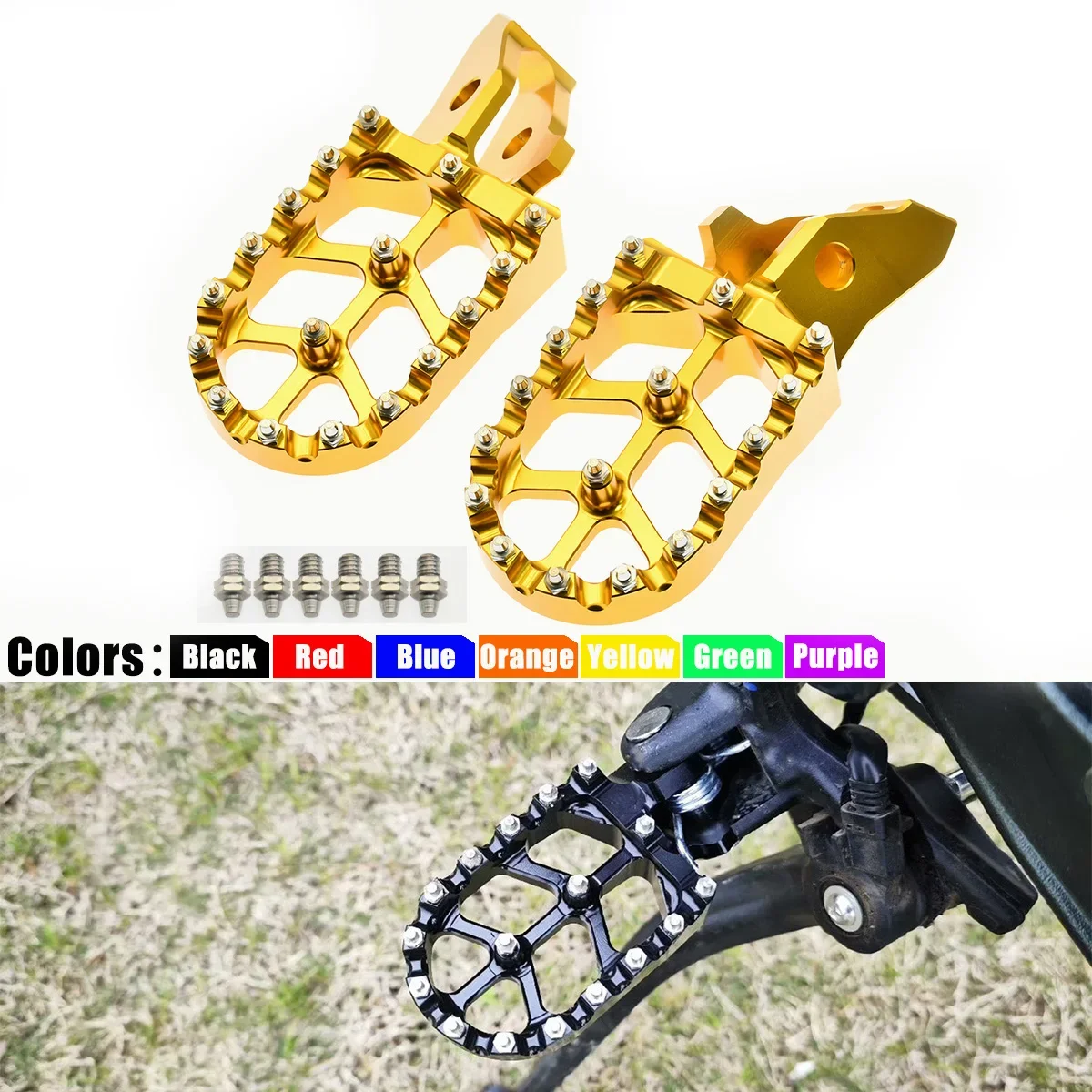 Motorcycle Foot Pegs - 1 Pair Folding Aluminum Foot Rests For Bikes, Karts, Scooters & ATVs - View #3