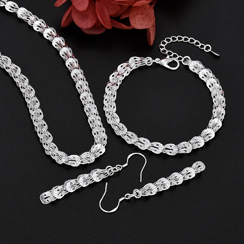 

Noble 925 Sterling Silver Charms Earrings Necklace Bracelet Lovely Jewelry Cute for Women Chain Set Wedding Gift Hot
