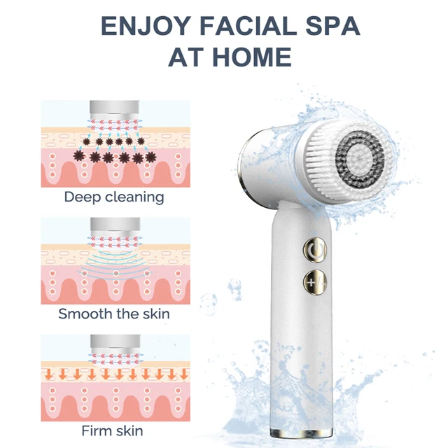 Rechargeable Multifunction Exfoliator Scrubber Facial Massager Cold And Hot Compress Electric Facial Spin Cleansing Brush Set 4