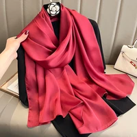 90*180cm Fashion Luxury Solid Color Silk Scarf Women Soft Smooth Scarves Head Wrap Hijab Outdoors Muffler Long Shawl Beach Towel 5