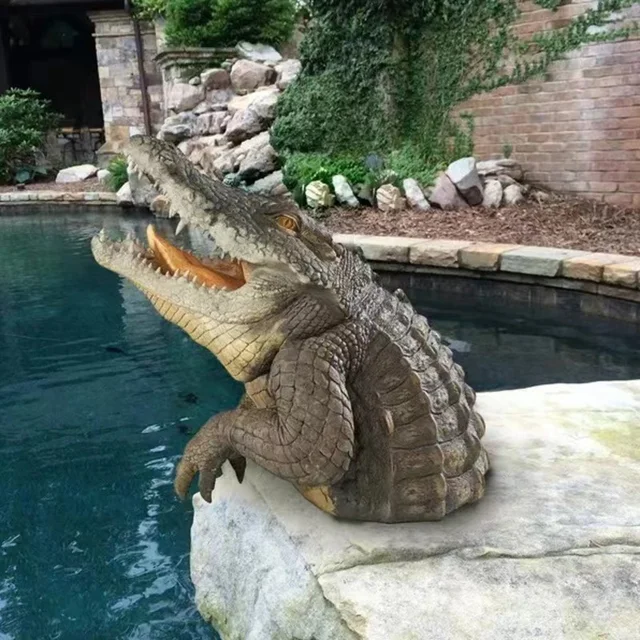 Cápa Krokodil Kerti Szobor Gyanta Nagy Fehér Kézműves Művészeti Szobrászat Díszek Úszómedence Kültéri Otthoni Dekoráció - Image 3