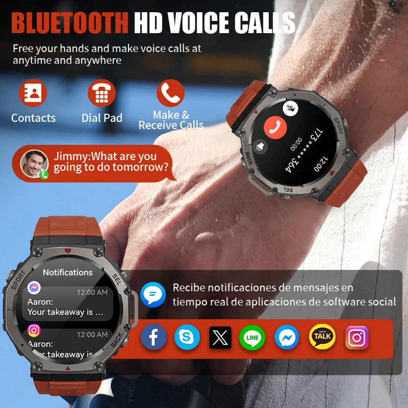 LIGE Smartwatch Uomo GPS Con Bussola, Schermo AMOLED 1.43'', 170+ Sport, 10 ATM Impermeabile, Batteria 600mAh, Notifiche Chiamate Bluetooth