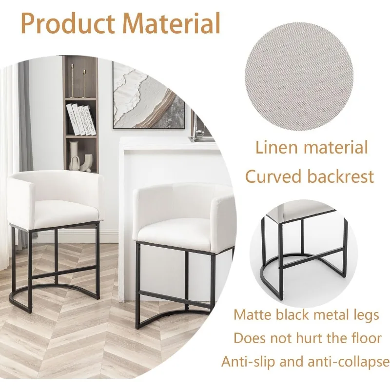 25" Counter Height Bar Stools Set of 2, Modern Bar Stool with Back, Barrel Bar Chairs with Metal Frames, Upholstered Barstools 3