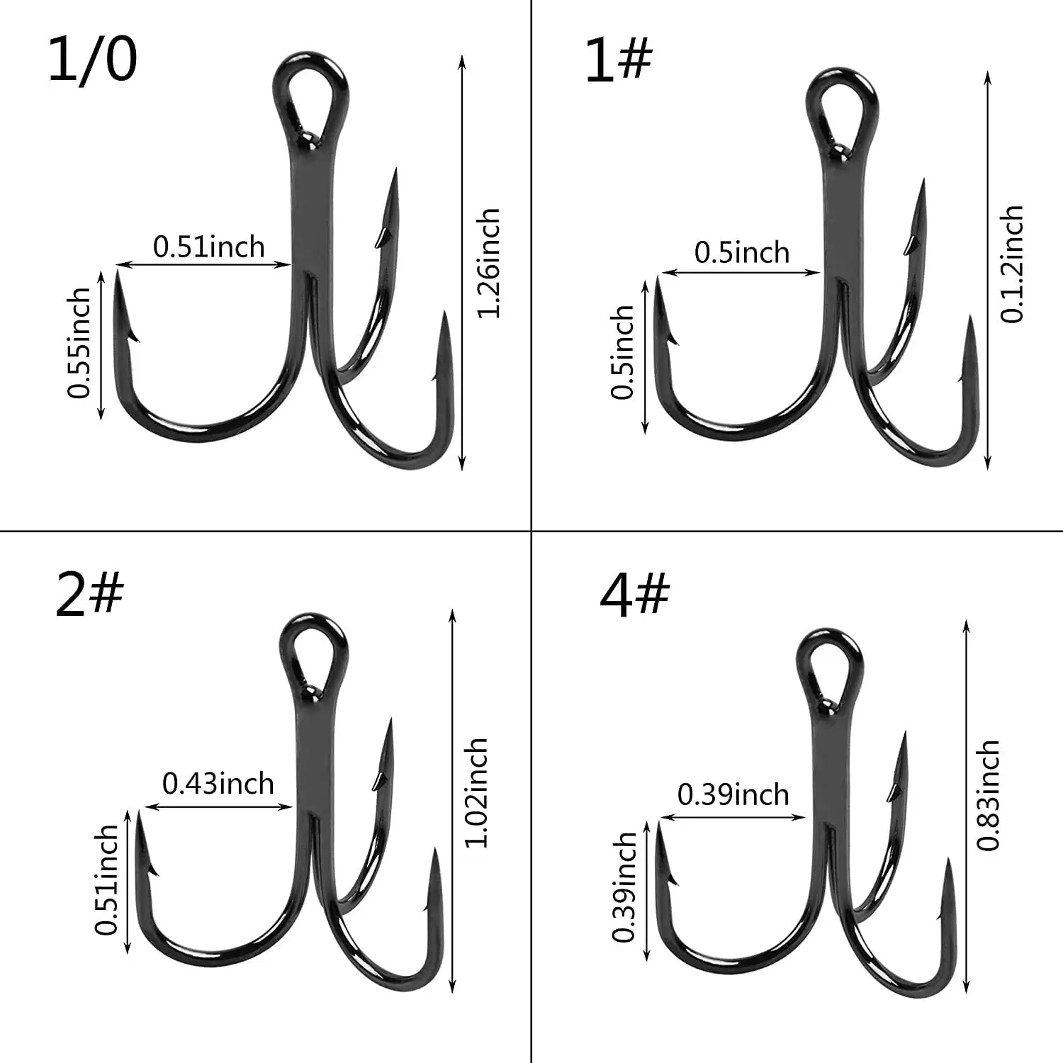 16# 0.43 Treble Fish Hooks Carbon Steel Sharp Bend Hook with Barbs, Black  20 Pack 