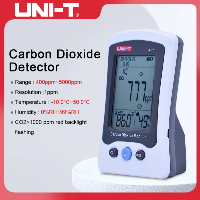 UNI-T  A37 Digital Carbon Dioxide Detector 400-5000PPM Laser Air Quality Monitor Monitoring Tester CO2 Detection