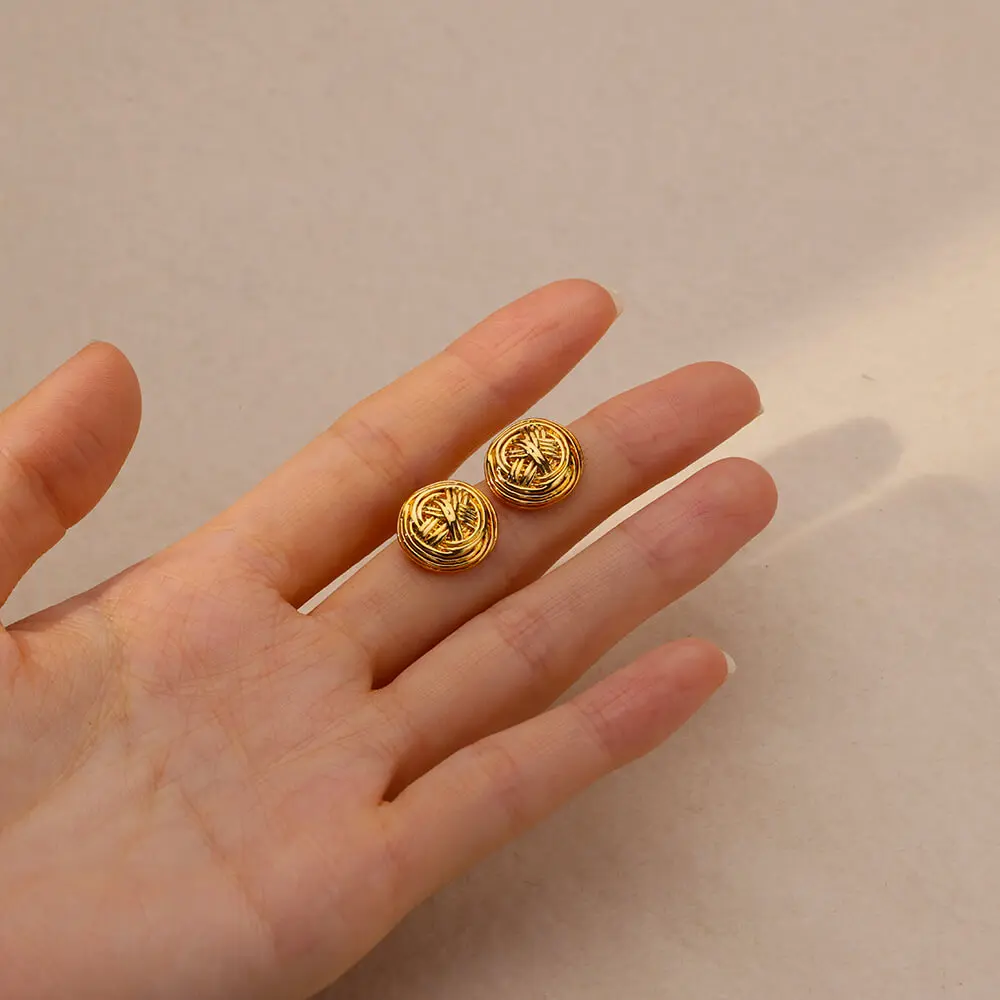 Steel Button Earrings Wedding Gold Color
