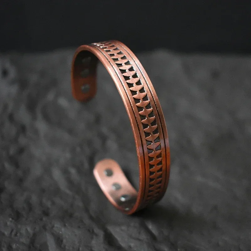 Copper Bracelets for Men Strength Wide Pure Copper Magnetic Bracelet Neodymium Magnets Adjustable Cuff Bangle