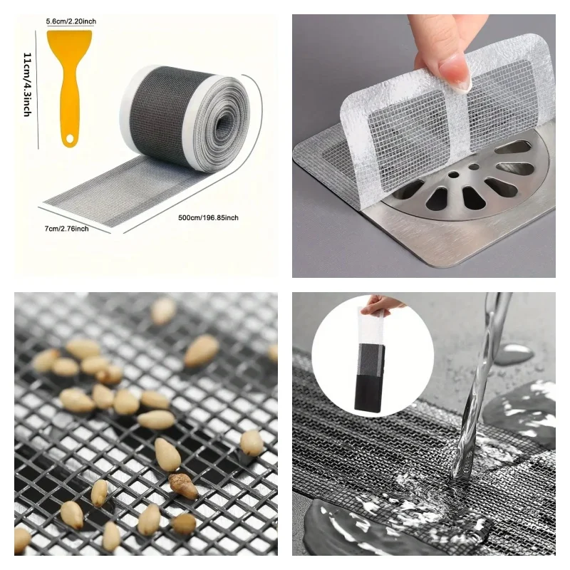 Cuttable Shower Drain Anti-Clogger Self-Adhesive Floor Drain Sticker Disposable Mesh Sink Strainer 50PCS/Roll