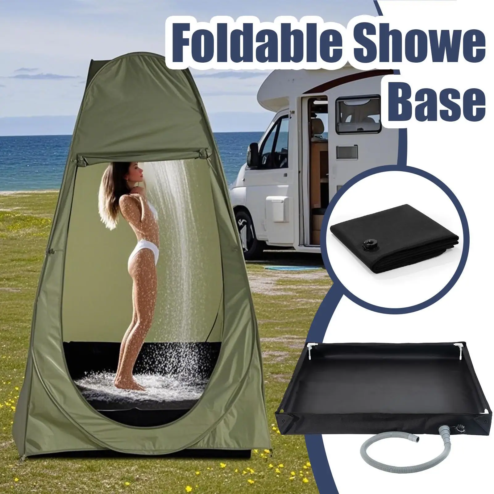 Portable Shower Pan With Drain Hose Foldable Shower Base Outdoor Tent Shower Tray For Outdoor RV Camping Shower Beach Pet Bath