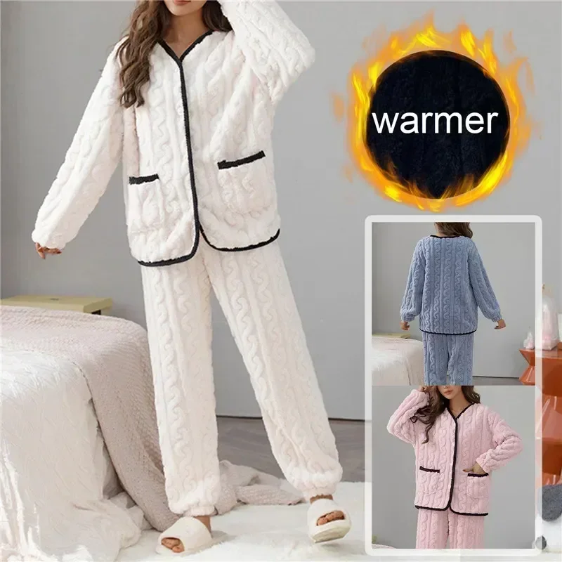 

Warm Women For Thick Pajama Sets Sleepwear Pyjamas Flannel Coral Long Winter Set Fleece Girl Pijamas Pajamas