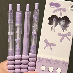 Set of 4 Kawaii Bowknot Retractable Gel Pens - Black Ink, 0.5mm, Smooth Writing Office & School Stationery Supplies (Black)