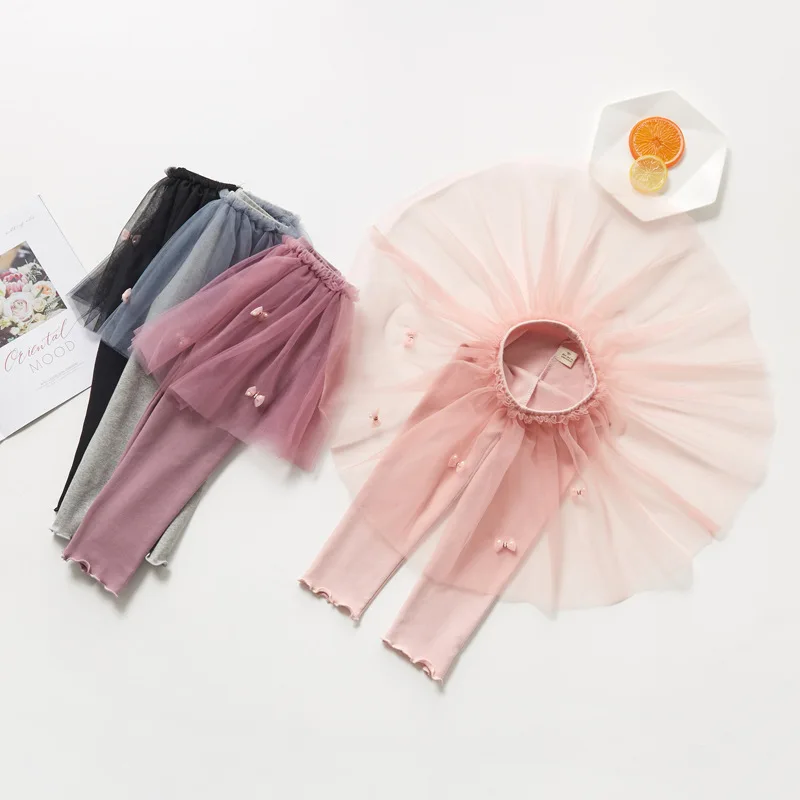 Autumn spirng bow girls bottoming children leggings dress baby kid children 3-8year lace cotton solid pant skirt 100-140 new girls pants,kids pants
