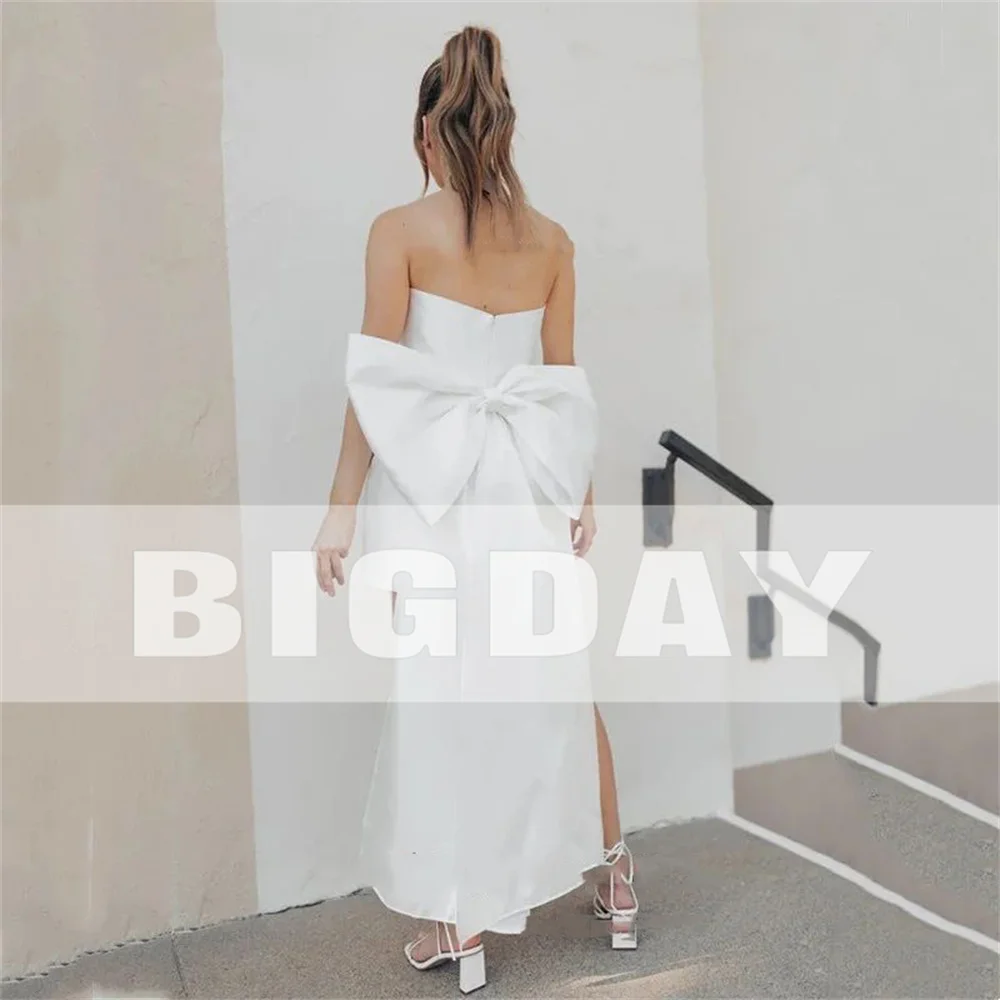 Elegant Short Wedding Dresses Strapless Bow Sleeveless Satin Open Back Pleat Bridal Gown Women 2025 Vestidos De Noiva Customized 4