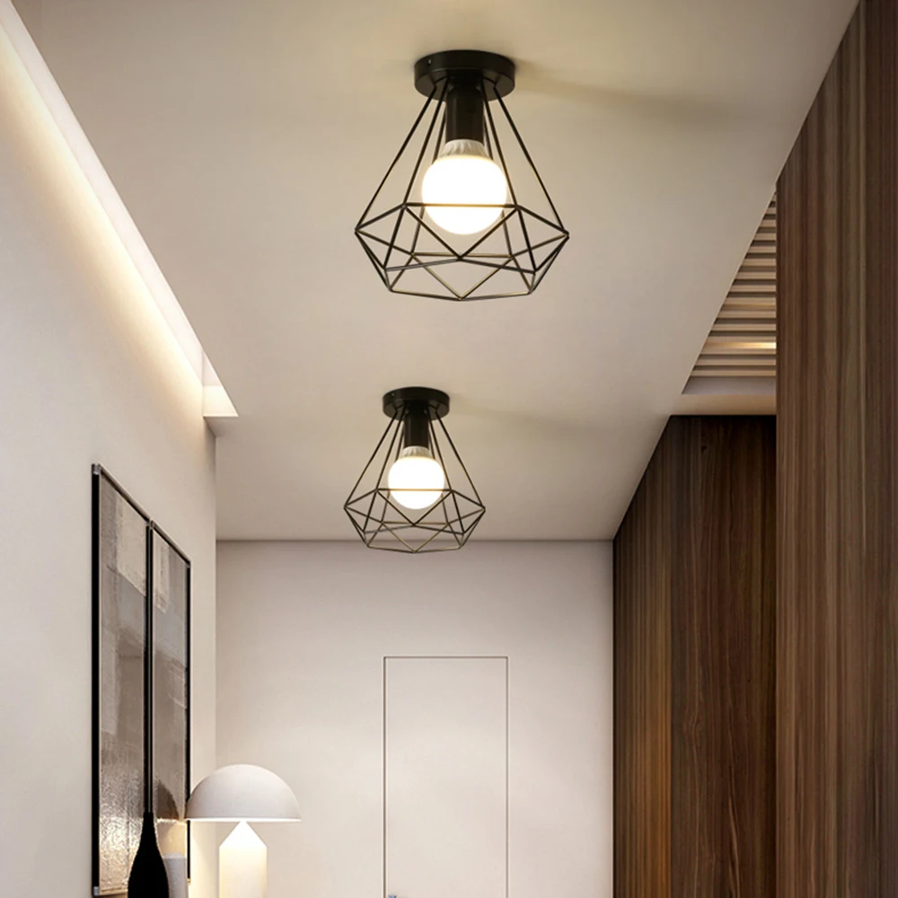 Retro Loft E27 LED Ceiling Lamp for Corridor Entrance Indoor Cage Vintage Ceiling Lighting Fixtures for Home Lighting 110-220V
