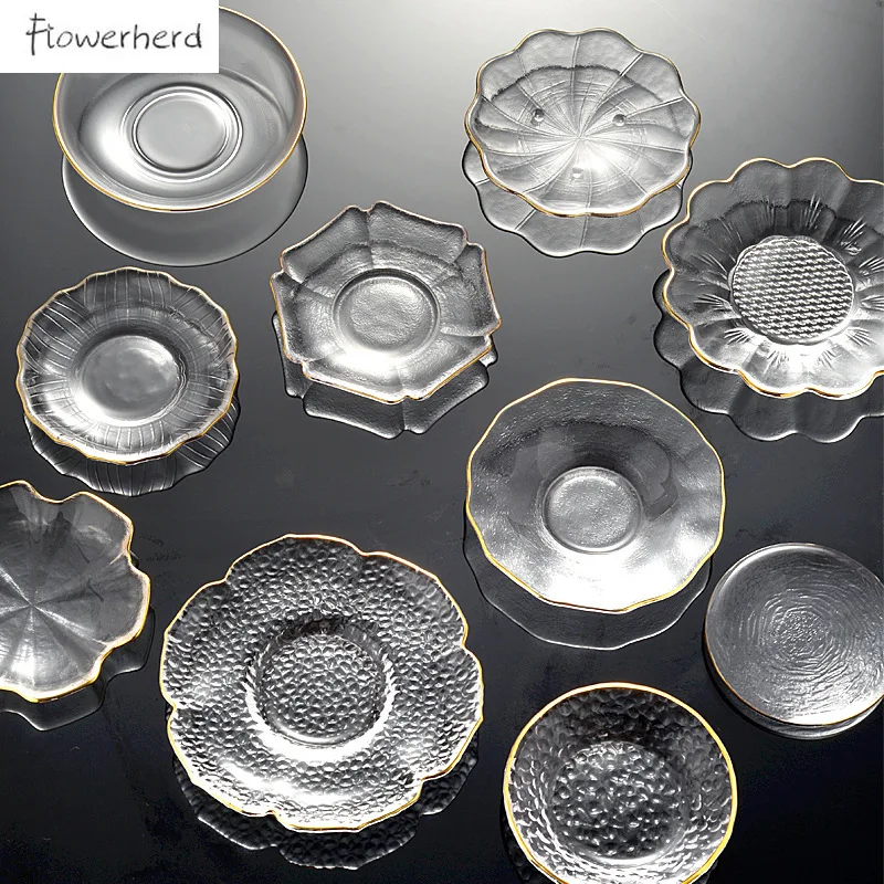 New Gongfu Tea Tray Round Insulated Glass Tea Mat Saucer Teaware Creative Kung Fu Tea Set Cup Holder Phnom Penh Saucer