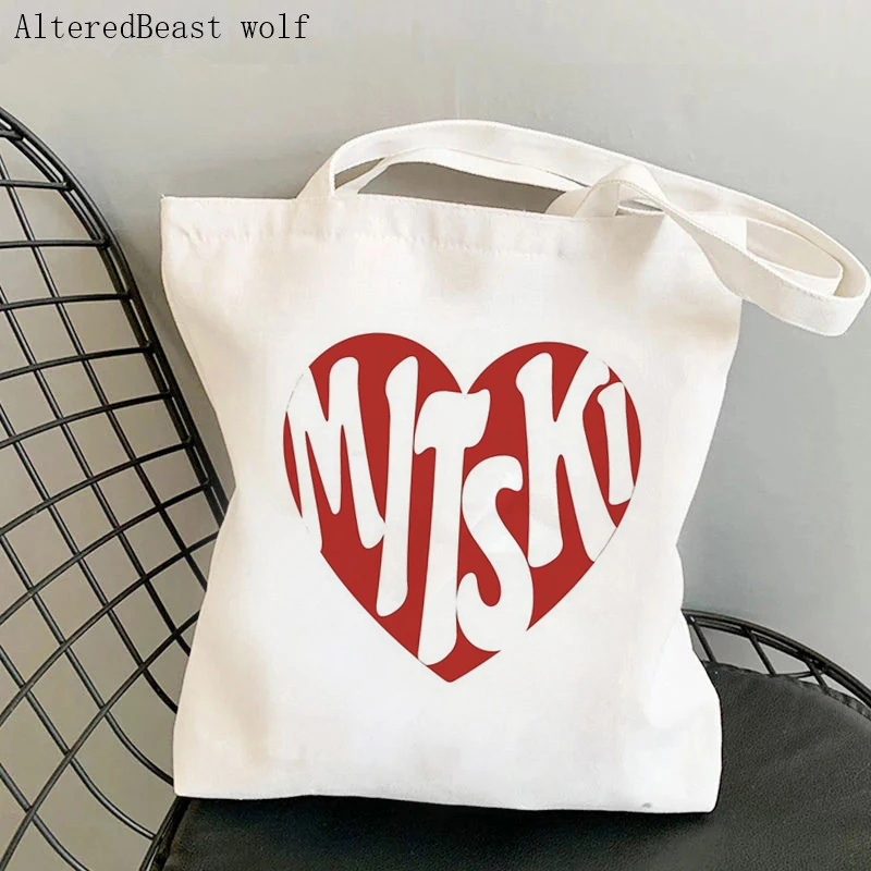 Women Shopper bag Mitski red Heart Printed Kawaii Bag Harajuku Shopping Canvas Shopper Bag girl handbag Tote Shoulder Lady Bag 2021 shopper flower foxes tote bag print tote bag women harajuku shopper handbag girl shoulder shopping bag lady canvas bag