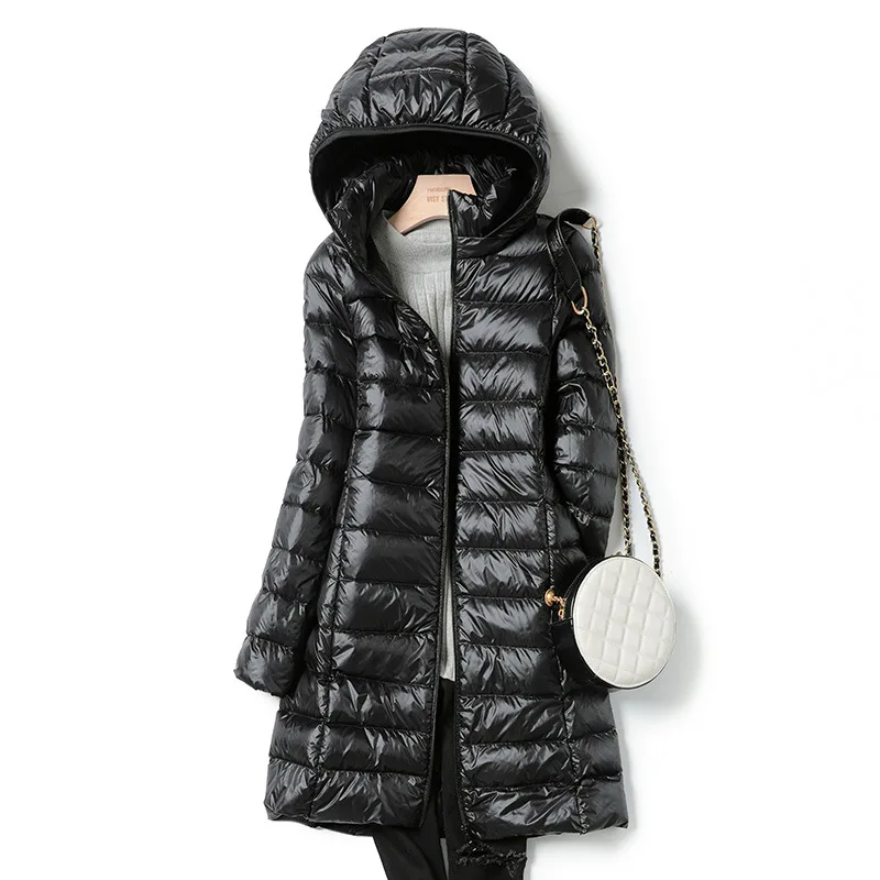 

ightweight and thin down jacket for women in autumn winter 2023 new slim fitting detachable hat, large size medium length jacket