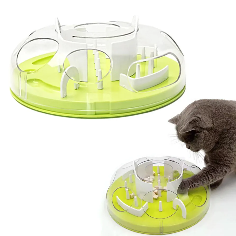 Cat Puzzle Feeder Treat Maze Toy, Slow Feeder Cat Bowl, Non Slip  Interactive Puzzle Cat Toy for Entertainment Activities, 3 Level Challenges  for Indoor Cats Improve Intelligence (A - Green)