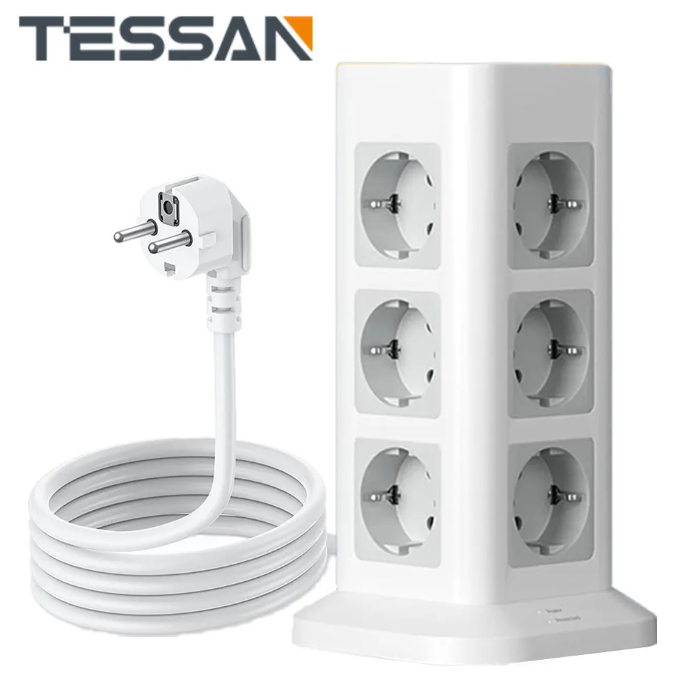Tessan Multipresa Ciabatta Con Cavo Di Prolunga Usb 2M Spina Eu Kr Presa Elettrica A Torre Verticale Protezione Contro Le Sovratensioni Per La Casa