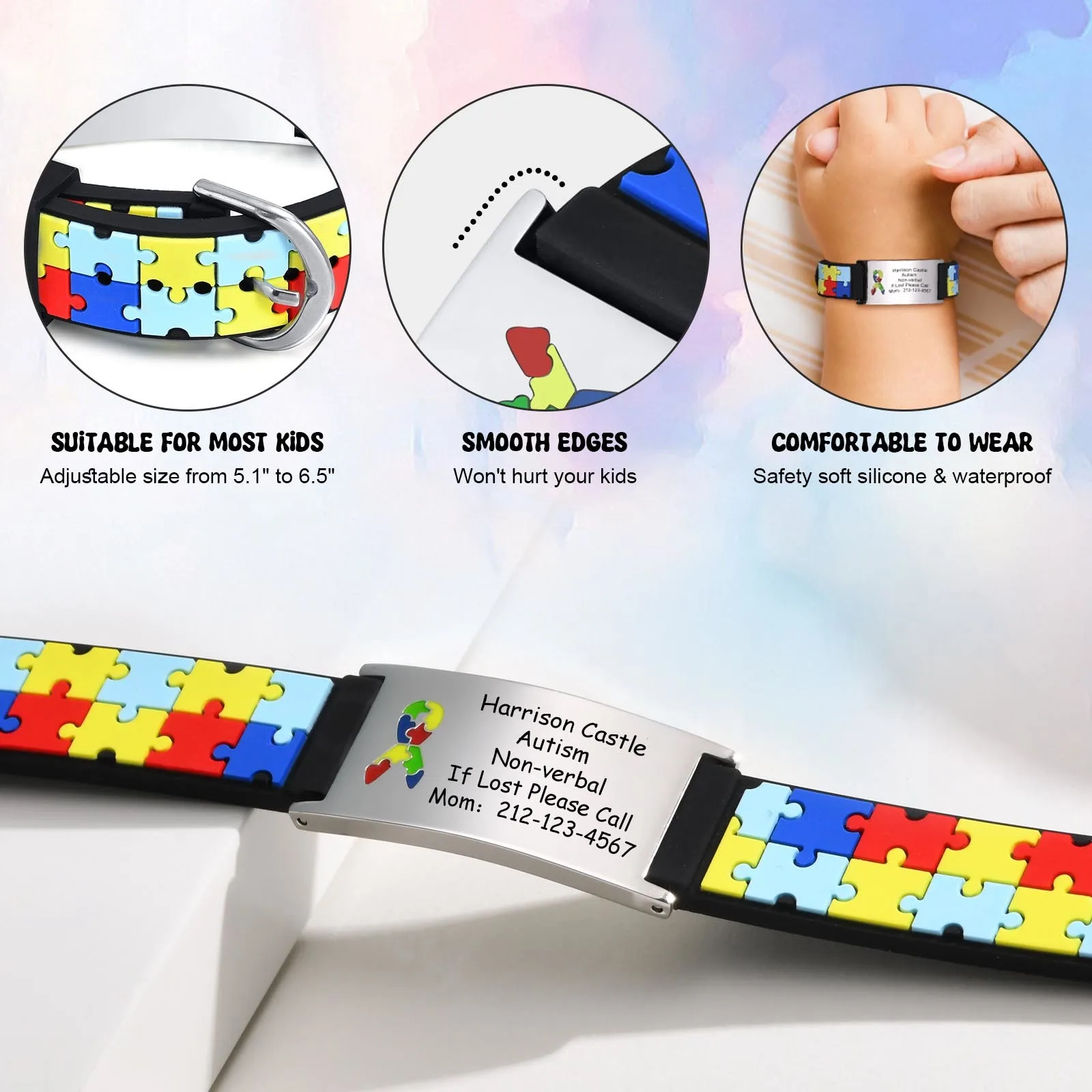 Custom Medical alert ID bracelet Silicon Emergency Autism Allergy Diabetes  Heart | eBay