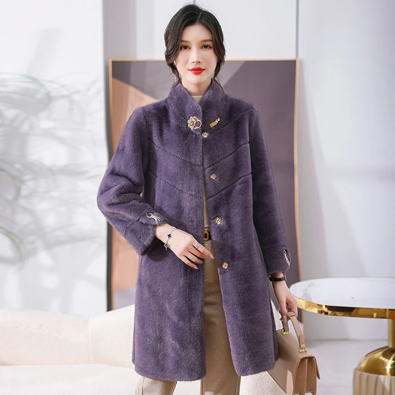 

Imitate Mink Velvet Jacket for Women, Mid-Length, New Korean Version, Thick Imitation Gold Mink Woolen Coat, Autumn and Winter