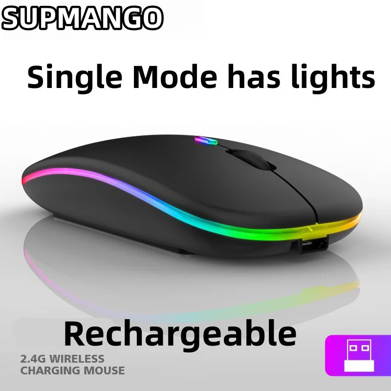 Rechargeable Wireless Mouse Single Mode USB 2.4 GHZ RGB 1600DPI Suitable for Laptop Tablet Macbook Game Players wireless mouse gaming mouse