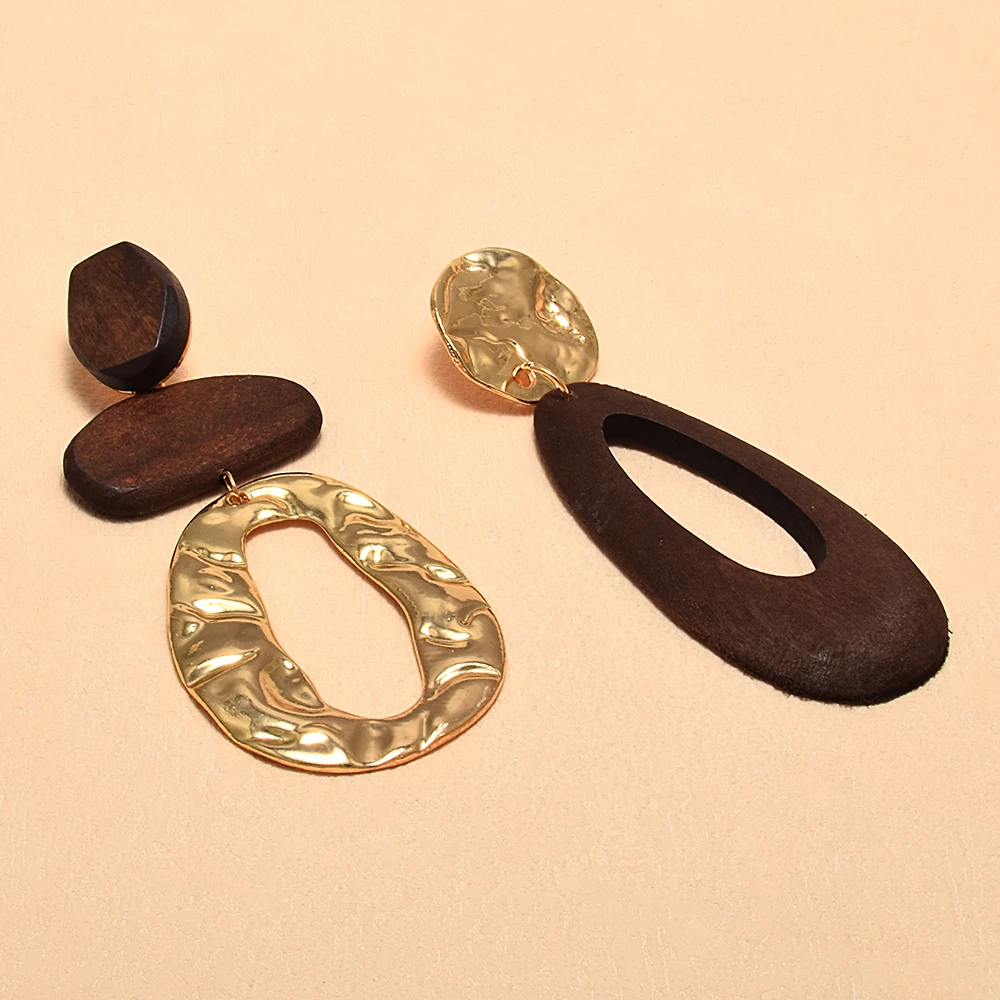Women Drop Earrings Irregularly shaped Wooden Earring Big Drop Earrings