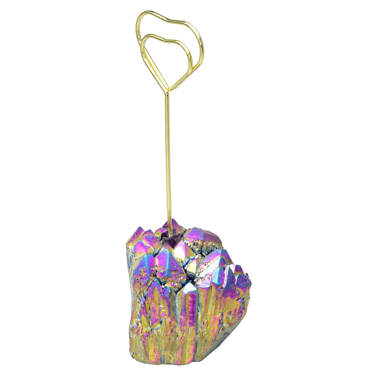 Natural Rock Quartz Titanium Coated Table Card Holder Wedding Table Name Card Holders Clips Picture Memo Note Photo Stand