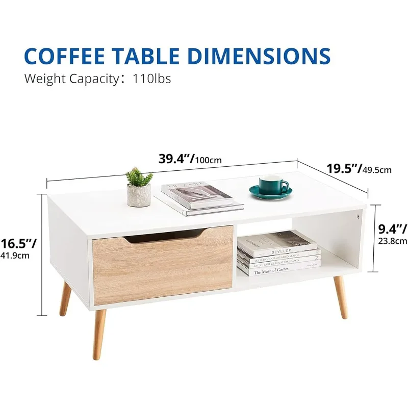 Modern Wooden Cocktail Mid Century ModernCoffee Minimalist HallwayTable with Storage for LivingRoom Apartment Reception, White 2