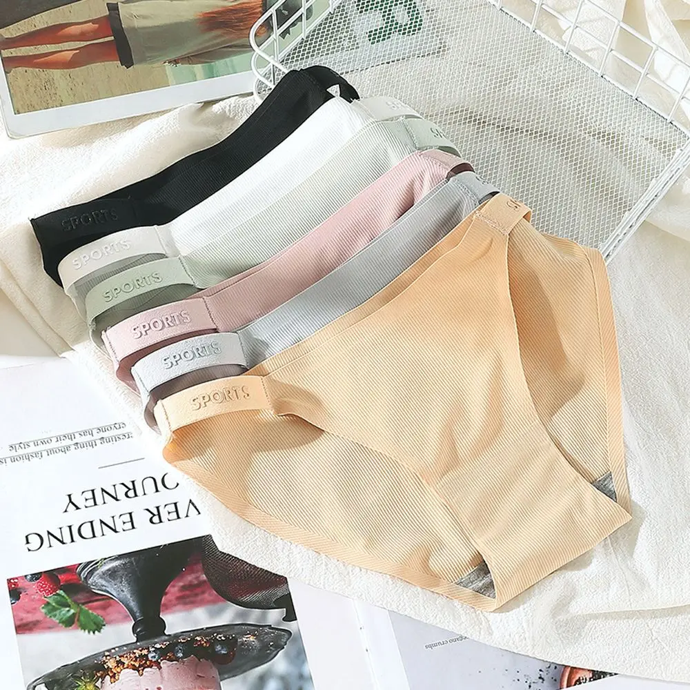 

Charming Sexy Mid waist Girls Soild Color Cotton Crotch Seamless Underwear Letter Print Underwear T-Shape Panties Women Briefs