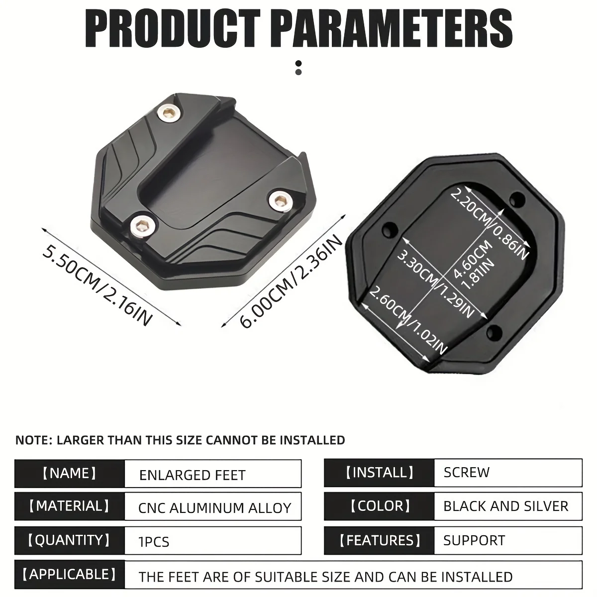 Motorcycle Kickstand Extender Aluminum Alloy Motorcycle Bike Kickstand Extender Foot Side Stand Extension Foot Pad Support Plate Motorbike Accessories