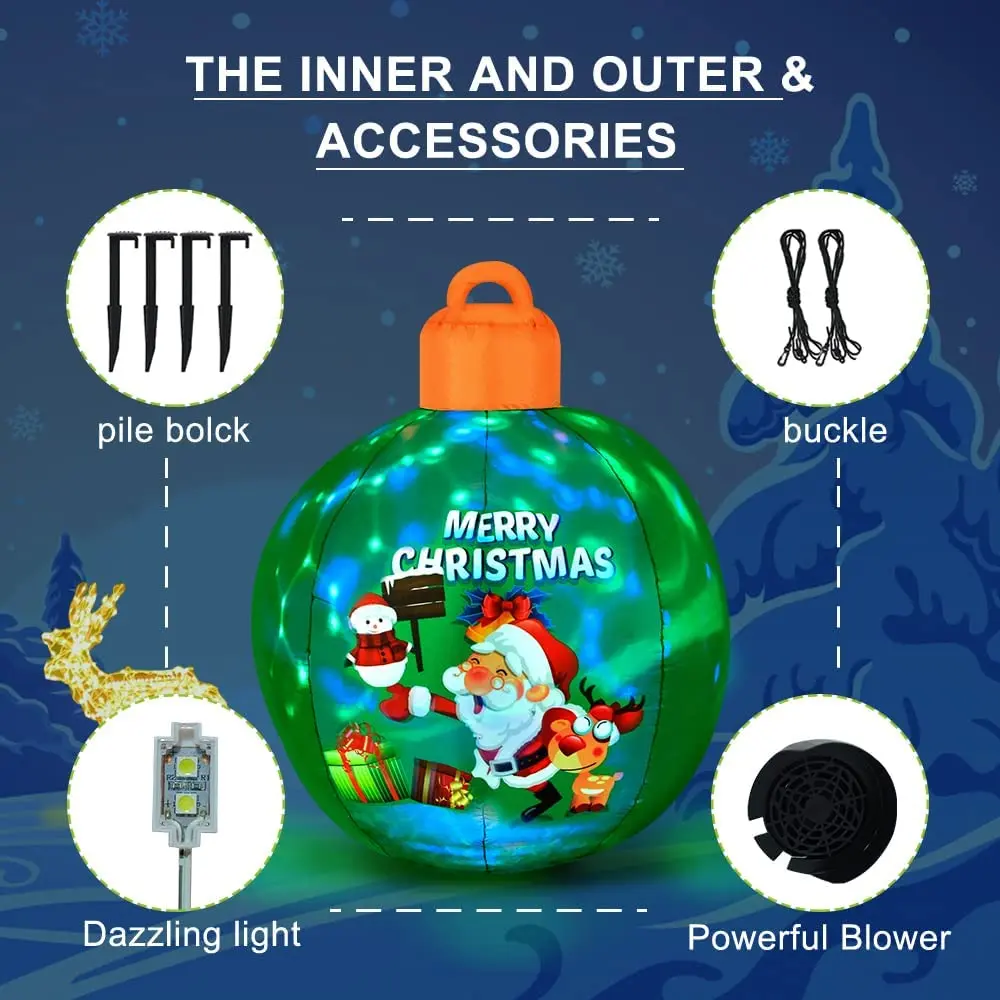 Light up Inflatable Christmas Ball with Air Blower Christmas Decoration Outdoor Blow up Xmas Ornaments Outside with LED Lights 3