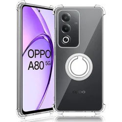 Enhanced Shockproof Airbag Silicone Case with Magnetic Ring Stand Holder - Transparent for OPPO K12X 5G (Silver)