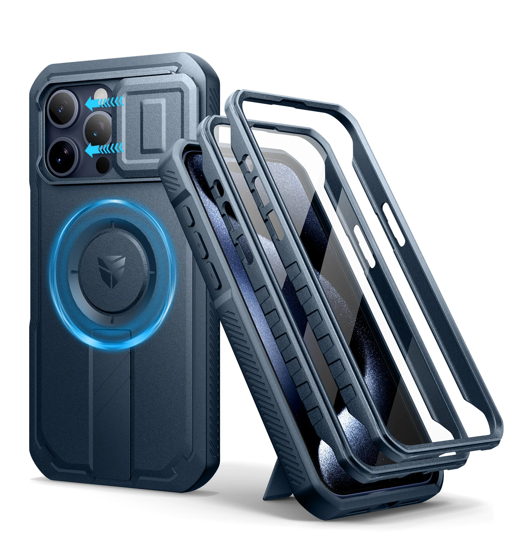 Rugged Armor Shockproof Case with Sliding Camera Cover & Built-In Screen Protector Kickstand