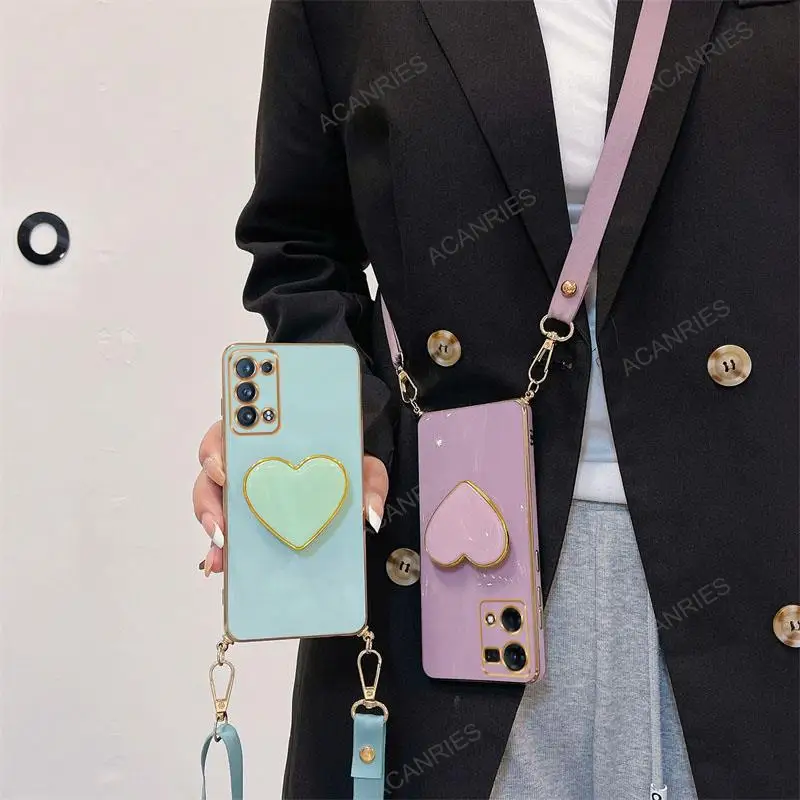 Elegant Love Heart Crossbody Lanyard Case with Cord Strap