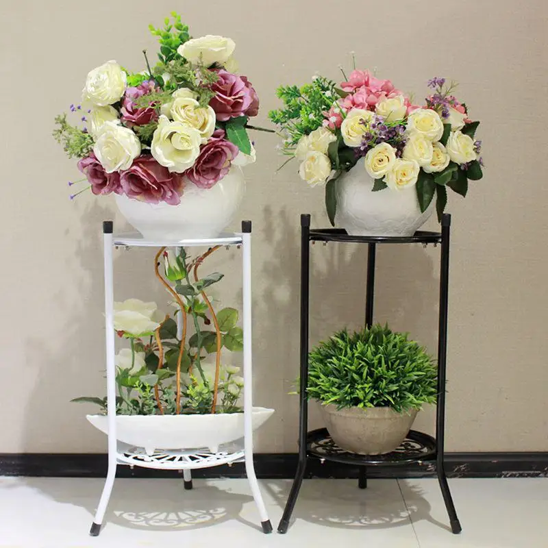 2-Tiered Tall Plant Stand Metal Plant Shelf Supports Rack for Indoor Outdoor Home Decoration Flower Pot Garden Decor