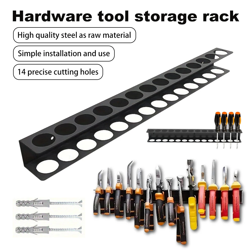 14-Holes Pliers Holder Hardware Tools Storage Rack Heavy Floating Tools Iron Screwdriver Storage Black Carbon Steel Rack tool storage rack
