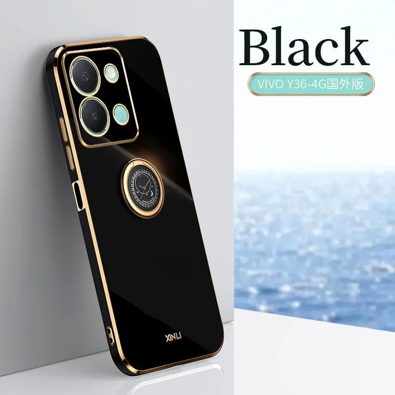 

Straigh Gold Edge Liquid Silicone Case For Vivo Y36 4G Soft TPU Shockproof Phone Cover Coque Funda For Vivo Y36 6.64"