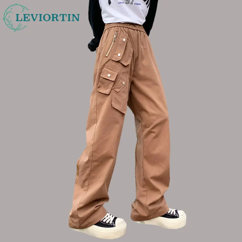 

Men's Multi-pocket Cargo Pants Harajuku Loose Wide Leg Pants Japanese Casual Drawstring Trousers Y2K Streetwear Unisex