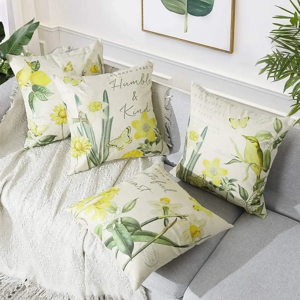 

Decorative Pillow Cover 45 X45 Narcissus Pattern Cushion Cover, Suitable for Outdoor Living Room Sofa Farm Decoration Pillowcase