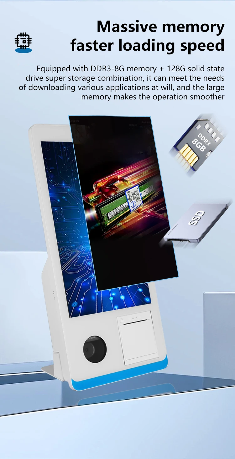 Desktop Self-service 15.6 Inch I5 8+128GB Cash Register 2D QR Scanner & 58mm/80m