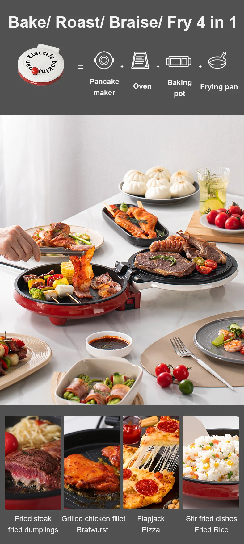 Description Picture 6 of itemMultifunction Pizza Griddle Electric Baking Pan Double-sided Heating Crepe Maker Non-Stick Pancake Cooker Steak Grill Skillet EU