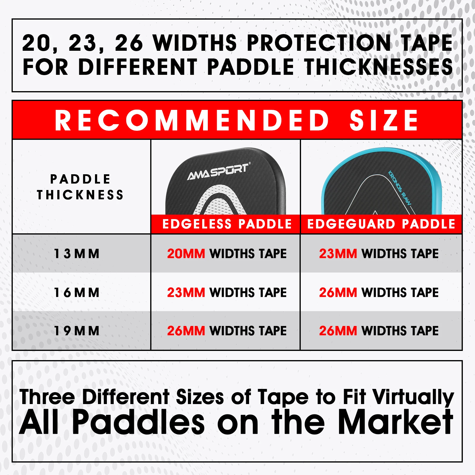 Insum Pickleball Paddle Protection Tapes - Edge Guard Tapes, Pre-Cut V, 20/23/26mm Width Protective Tapes For All Thickness Edges, Racquet Grips - Canada